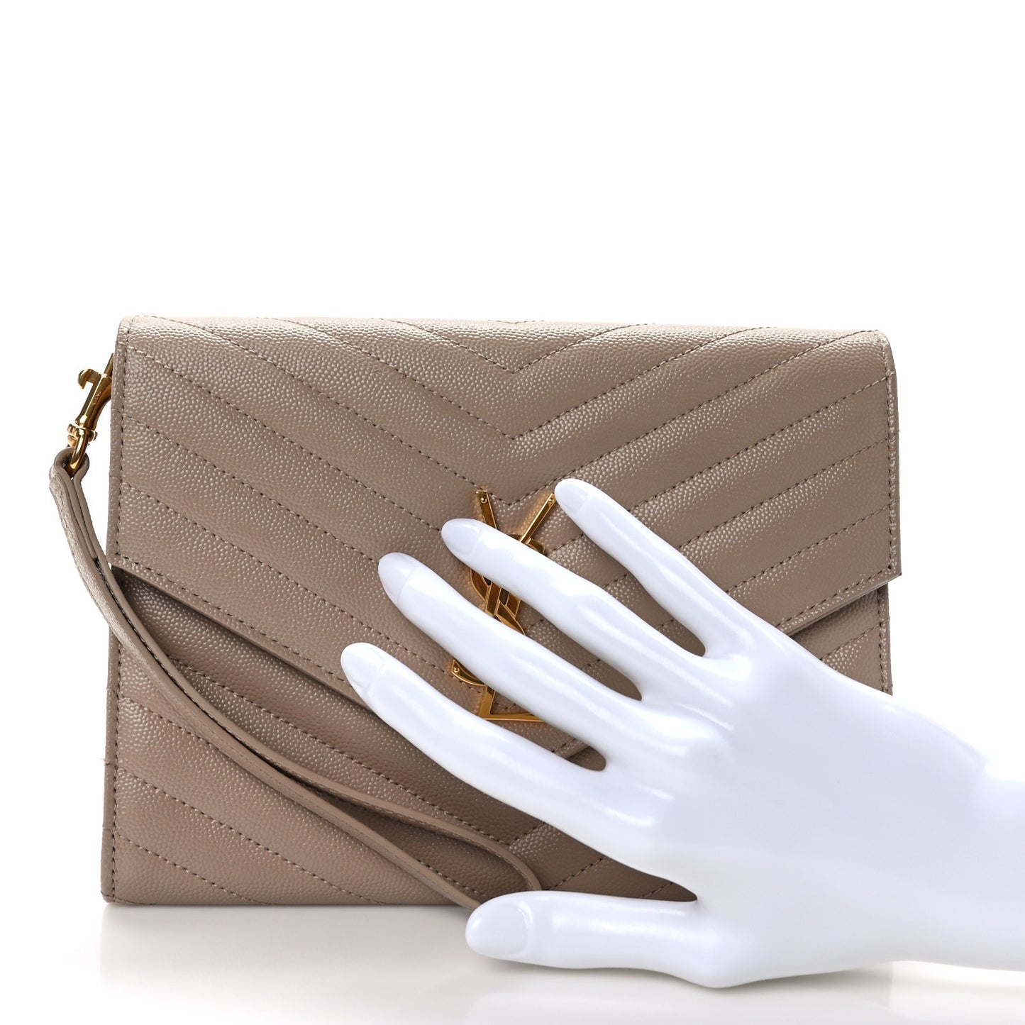 Grain De Poudre Matelasse Chevron Monogram Envelope Clutch Dark Beige