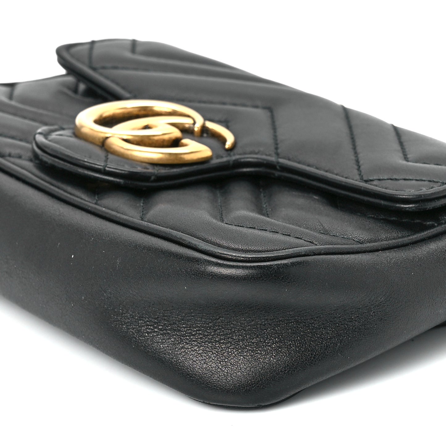 Calfskin Matelasse Super Mini GG Marmont Shoulder Bag Black