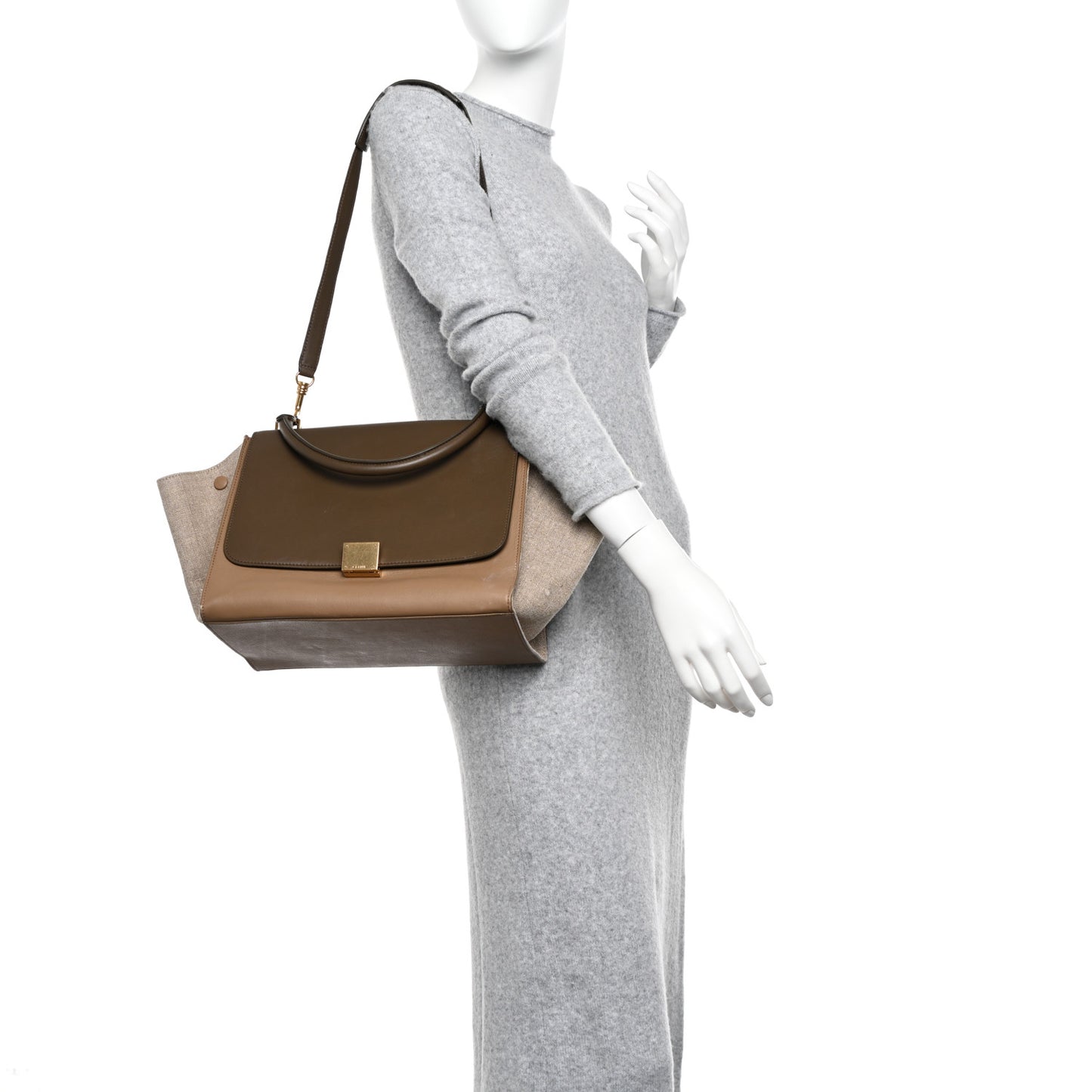 Smooth Calfskin Linen Medium Tri-Color Trapeze Taupe