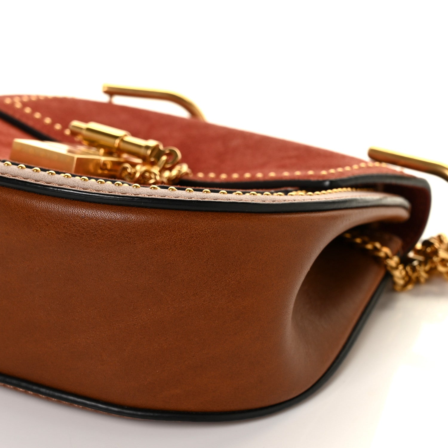 Chloe Suede Smooth Calfskin Studded Mini Drew Shoulder Bag Sienna Red Brown 8 of 10