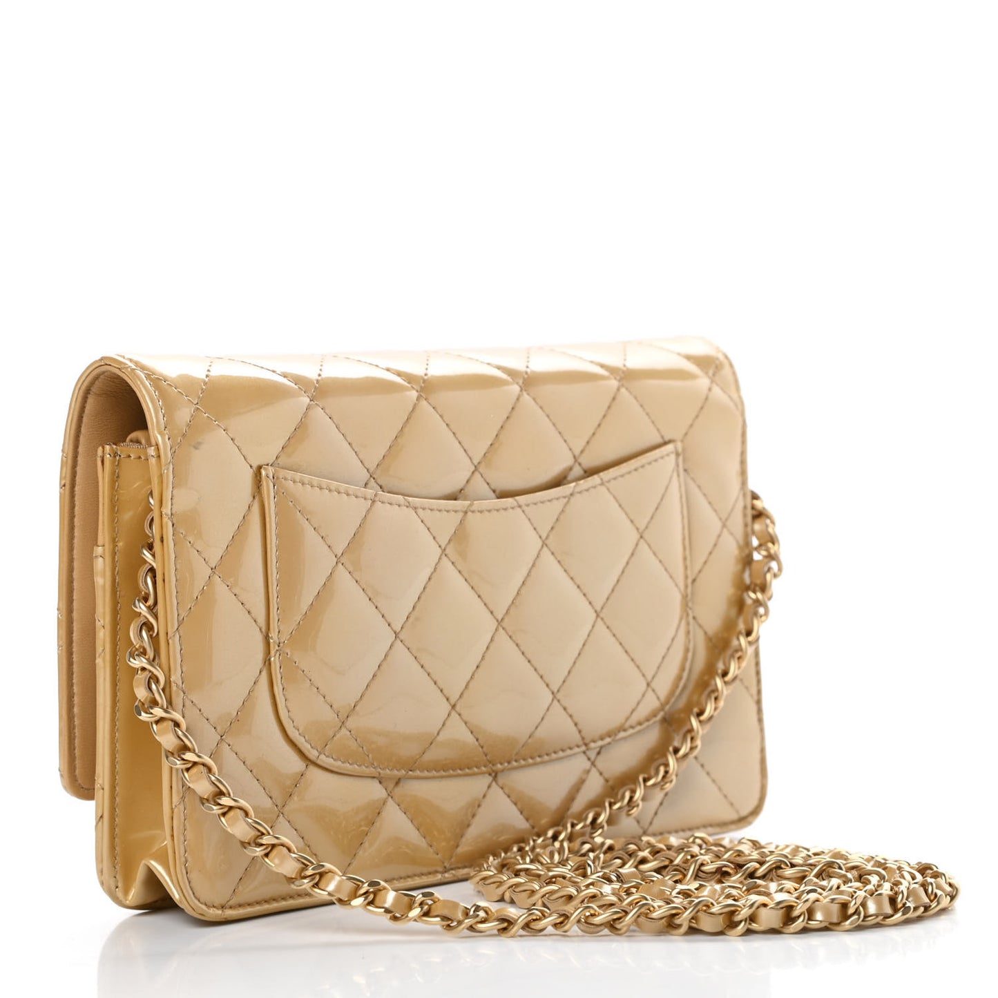 Metallic Patent Quilted Wallet On Chain WOC Gold