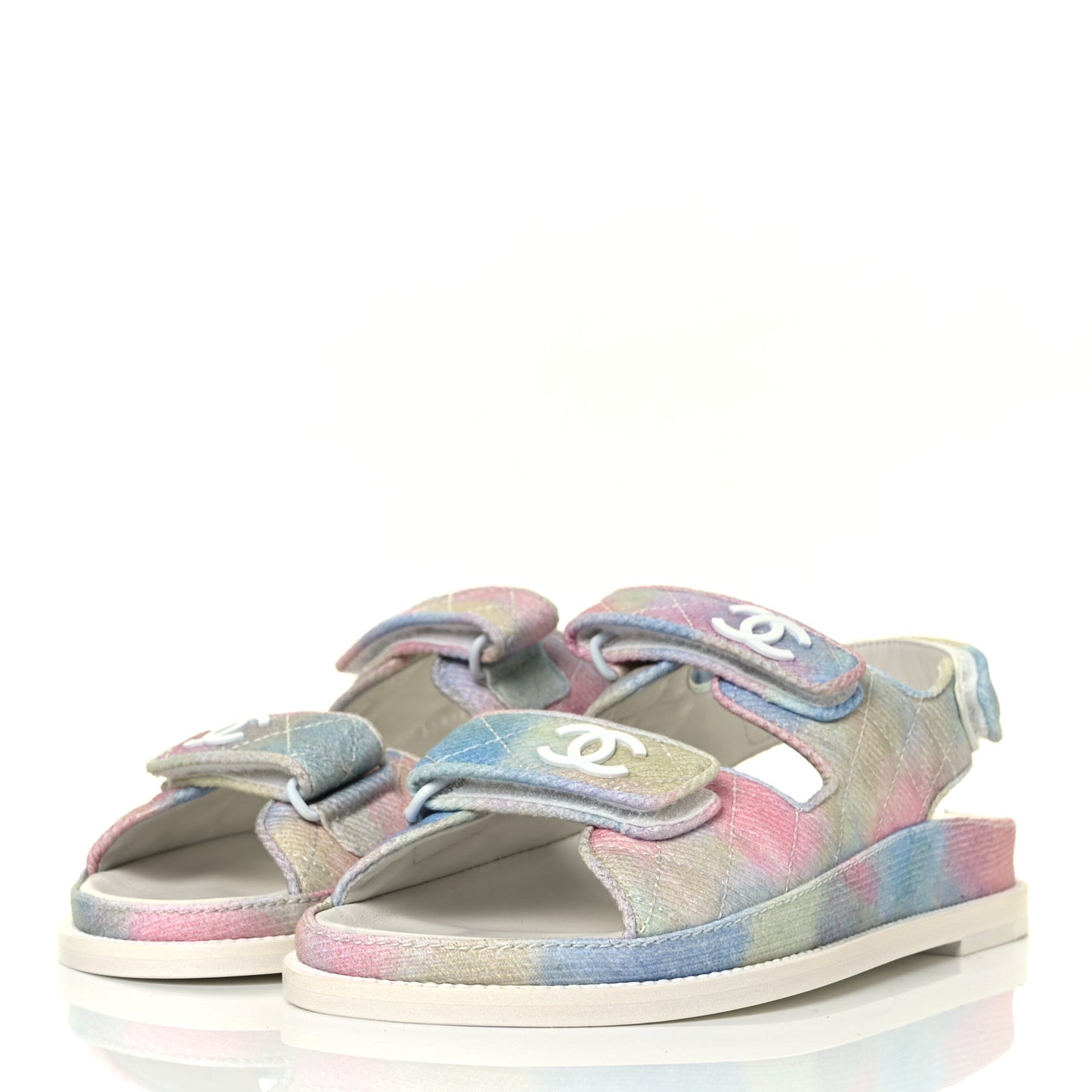 Printed Fabric Quilted Dad Sandals 38.5 Green Pink Blue