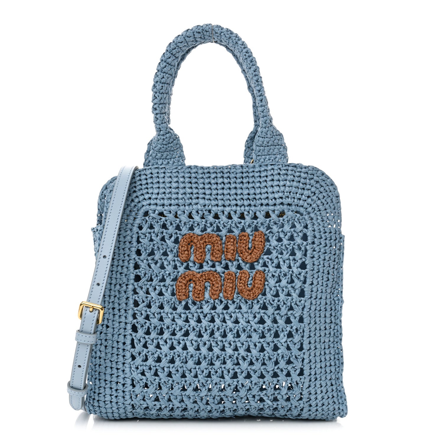 Miu Miu Raffia Crochet Woven Tote Bag Blue 1667099 – FASHIONPHILE