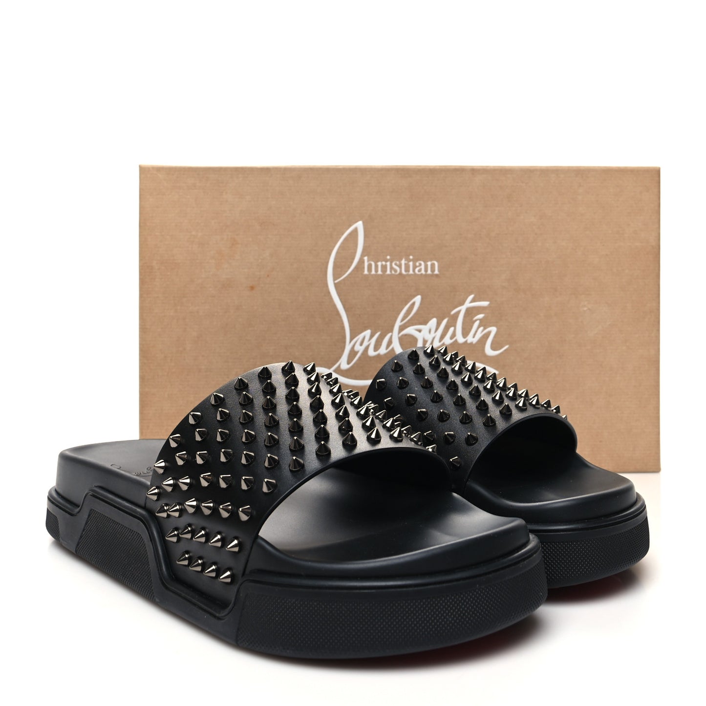 Calfskin Studded Mens Pool Fun Platform Flat Slide Sandals 45 Black