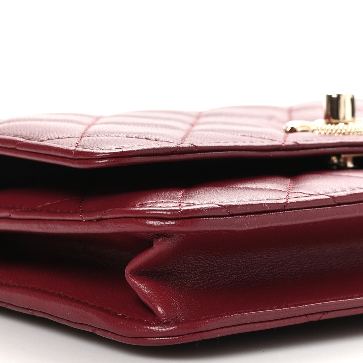 Lambskin Quilted Strass Studded CC Wallet on Chain WOC Burgundy