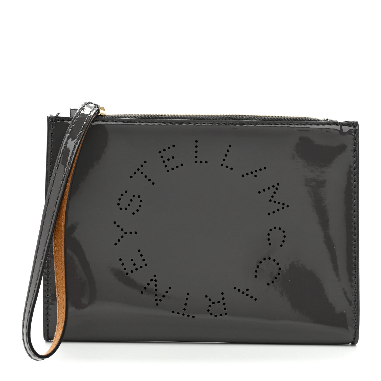 Stella McCartney Patent Faux Leather Perforated Logo Pouch Caviar