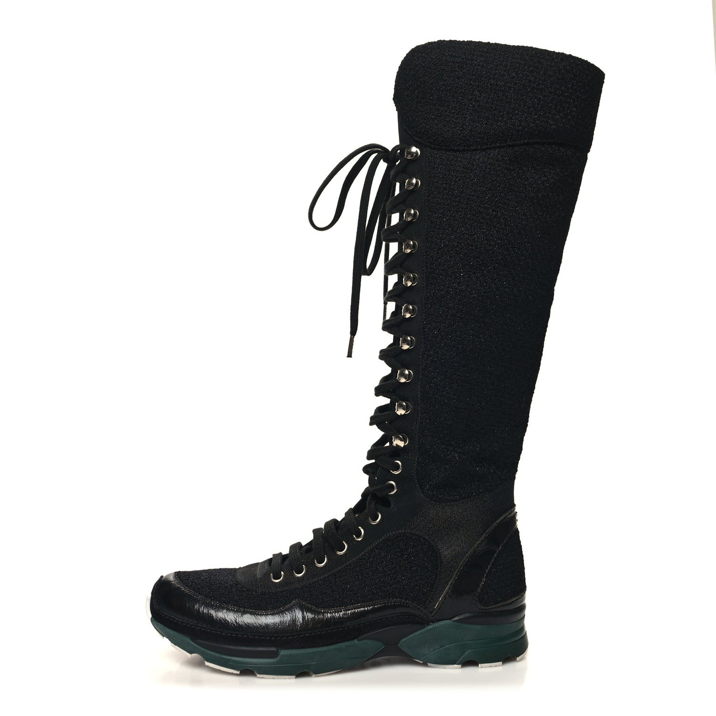 Tweed Patent Calfskin Sneaker High Boots 38.5 Black