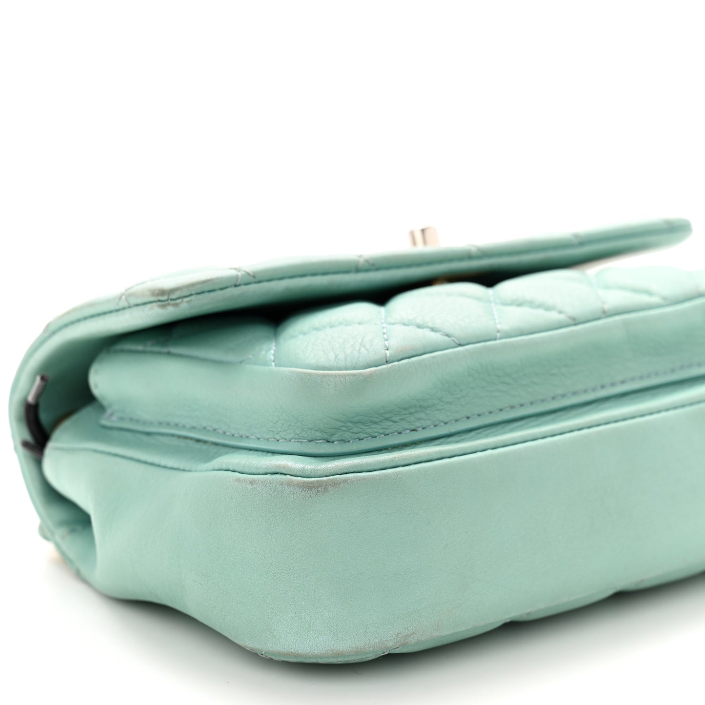 Calfskin Quilted Top Handle Flap Light Blue