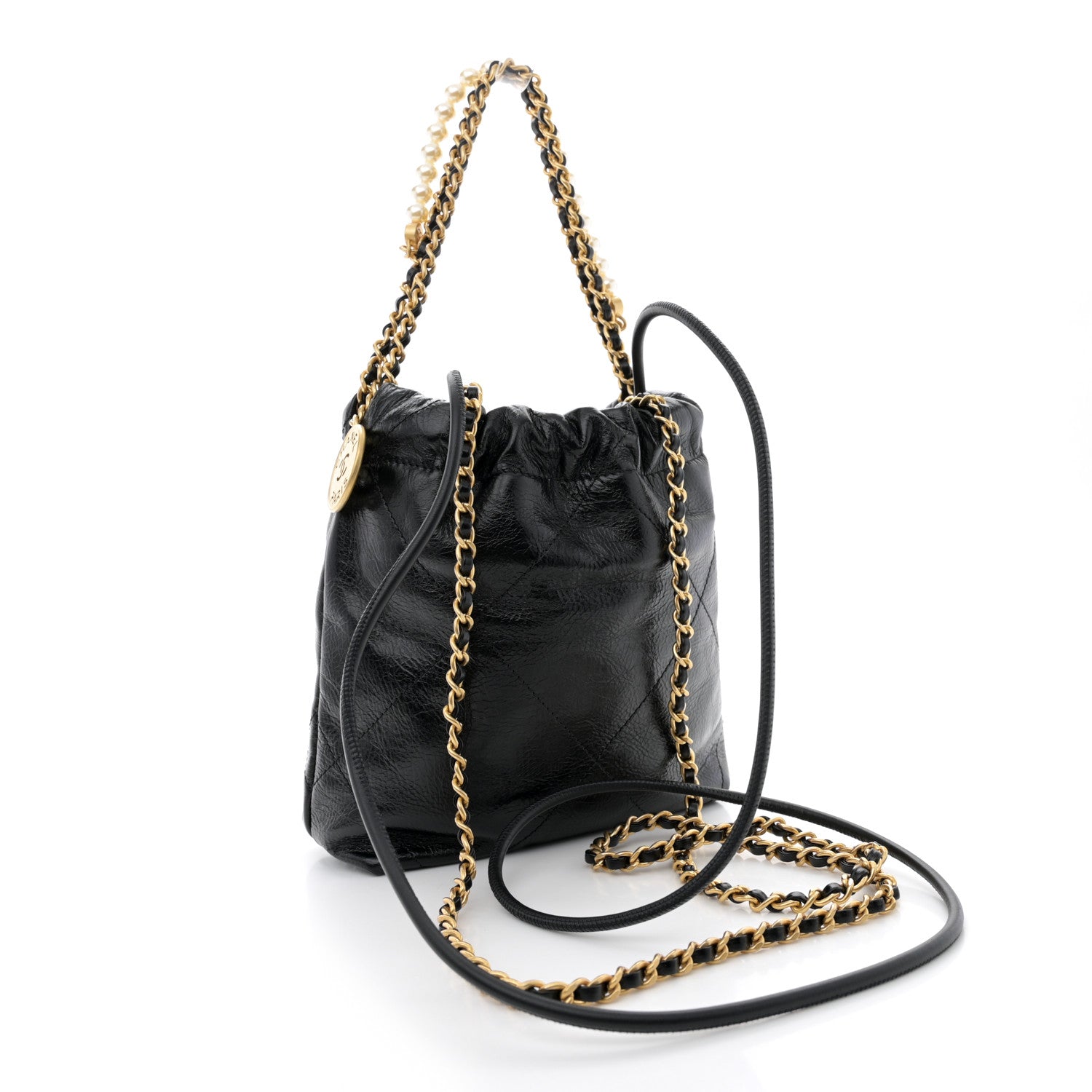 Chanel Shiny Crumpled Calfskin Quilted Pearl Mini Chanel 22 Black 3 of 10