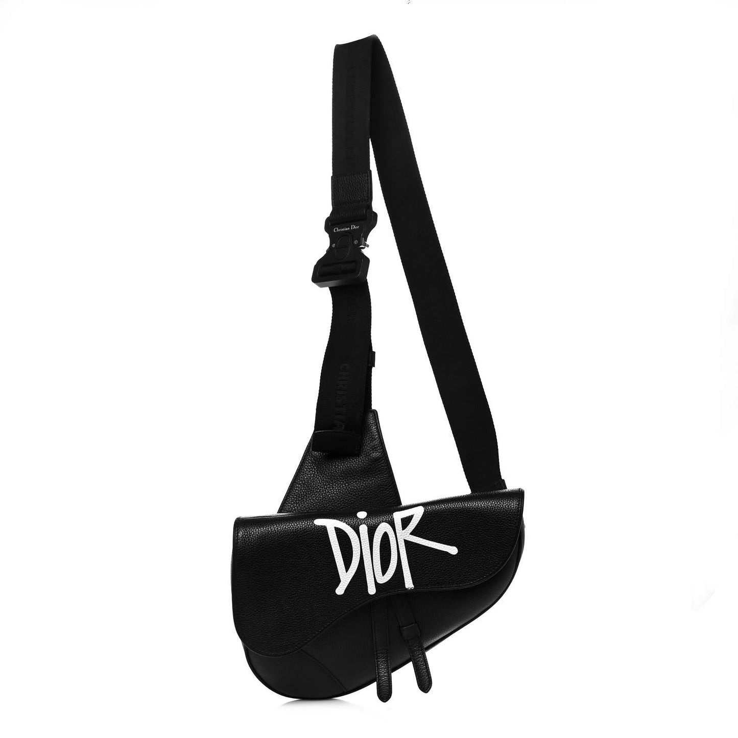 X SHAWN STUSSY Grained Calfskin Saddle Bag Black