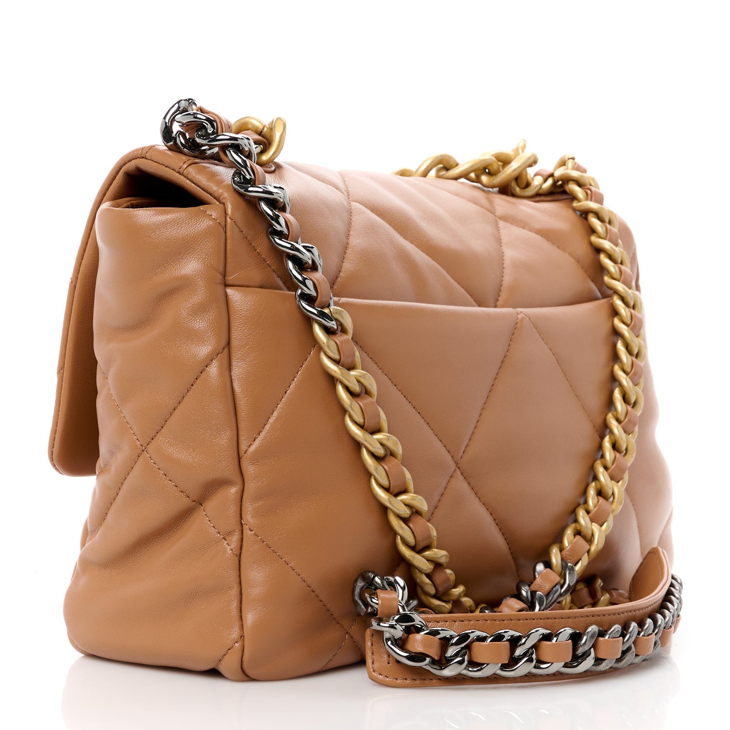 Lambskin Quilted Large Chanel 19 Flap Brown