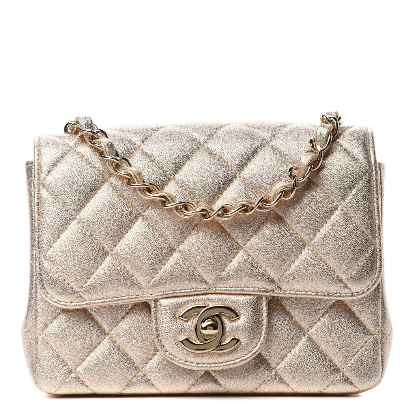 Metallic Lambskin Quilted Mini Square Flap Gold