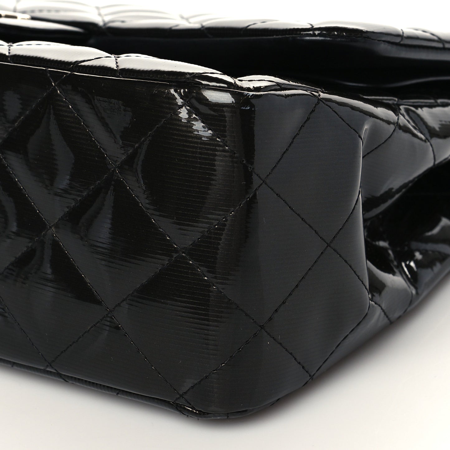 Striated Patent Quilted Jumbo Double Flap Black