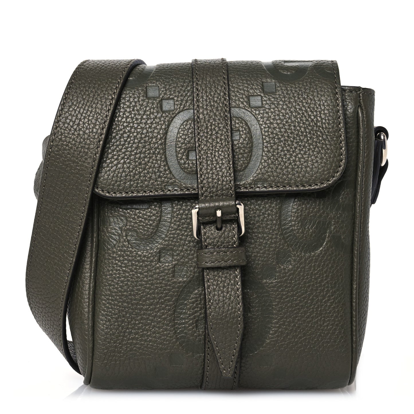 Piuma Calfskin Jumbo GG Embossed Small Messenger Bag Dark Green