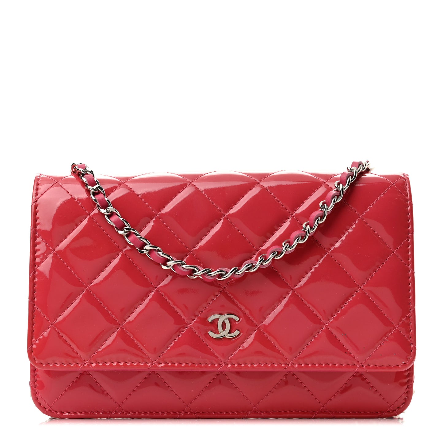 Patent Quilted Wallet On Chain WOC Fuchsia