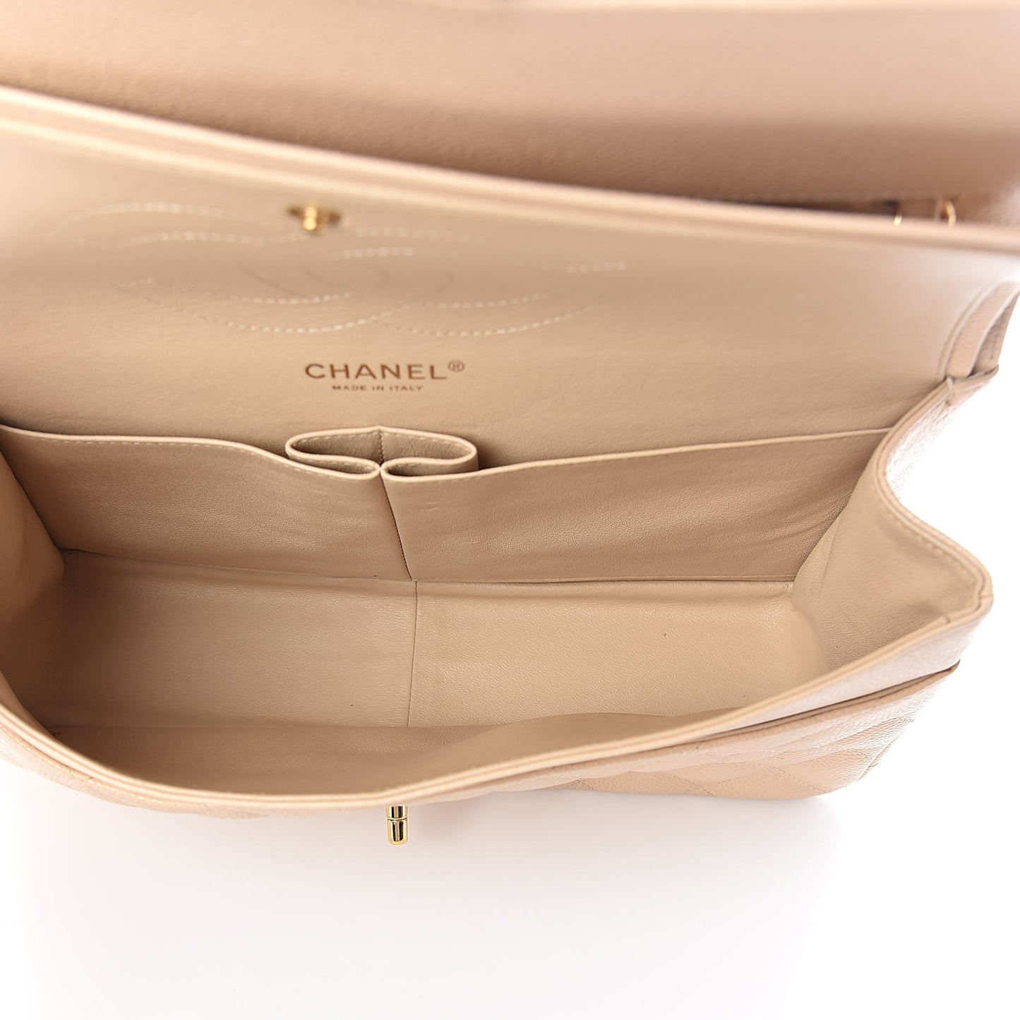 Caviar Quilted Jumbo Double Flap Beige Clair