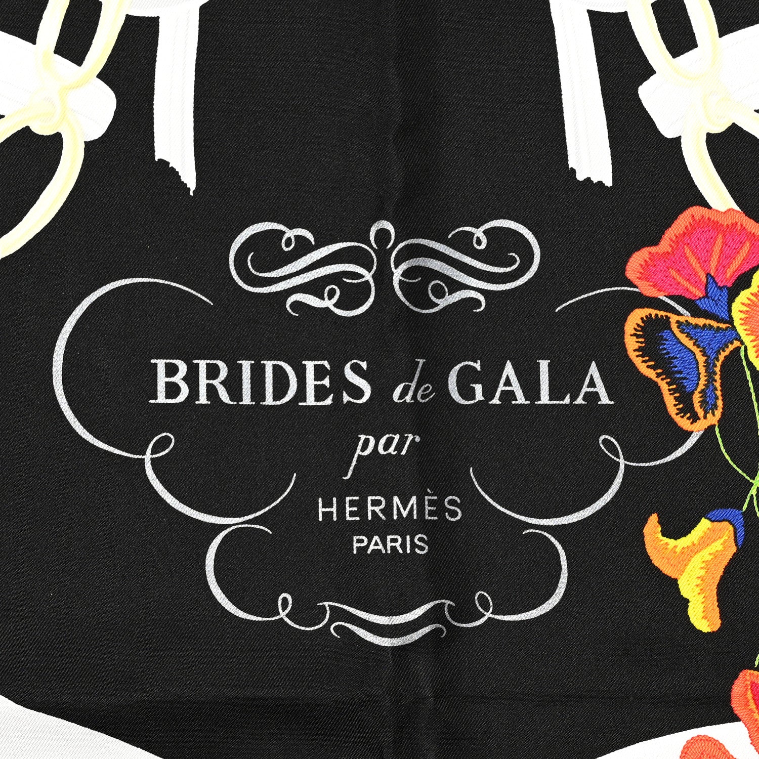 Hermes Silk Brides Fleuries Scarf 90 Black White Multicolor 5 of 7