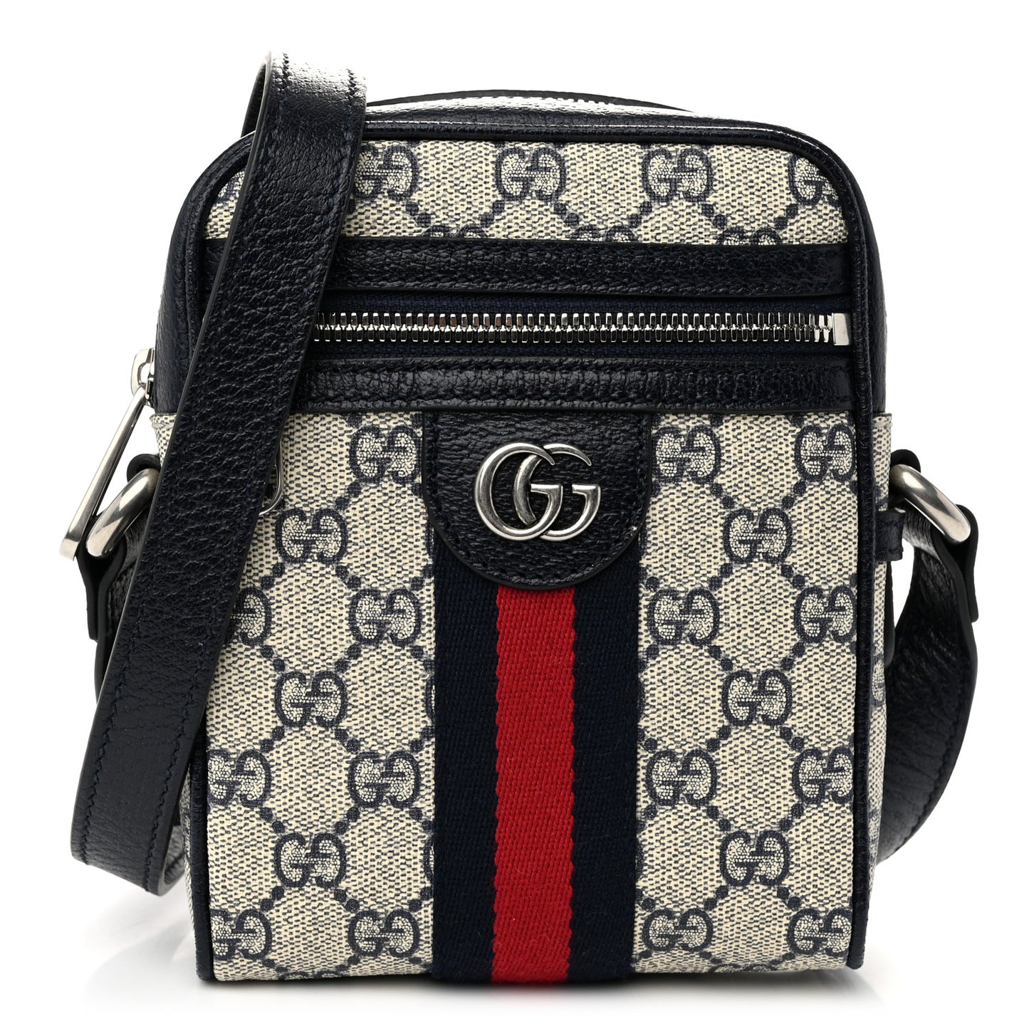 GG Supreme Monogram Textured Calfskin Web Mini Ophidia Messenger Beige Blue