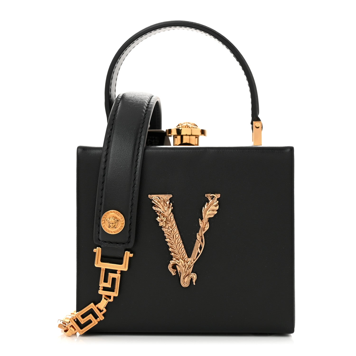 Versace Calfskin Virtus Square Shoulder Bag Black 1690603