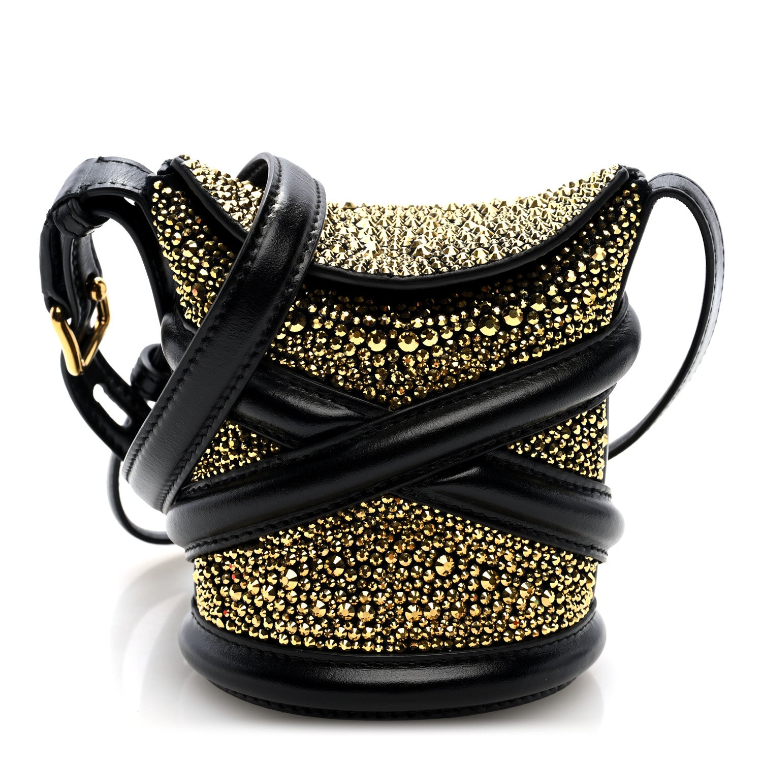 Alexander McQueen Calfskin Crystal Micro Curve Bucket Bag Black
