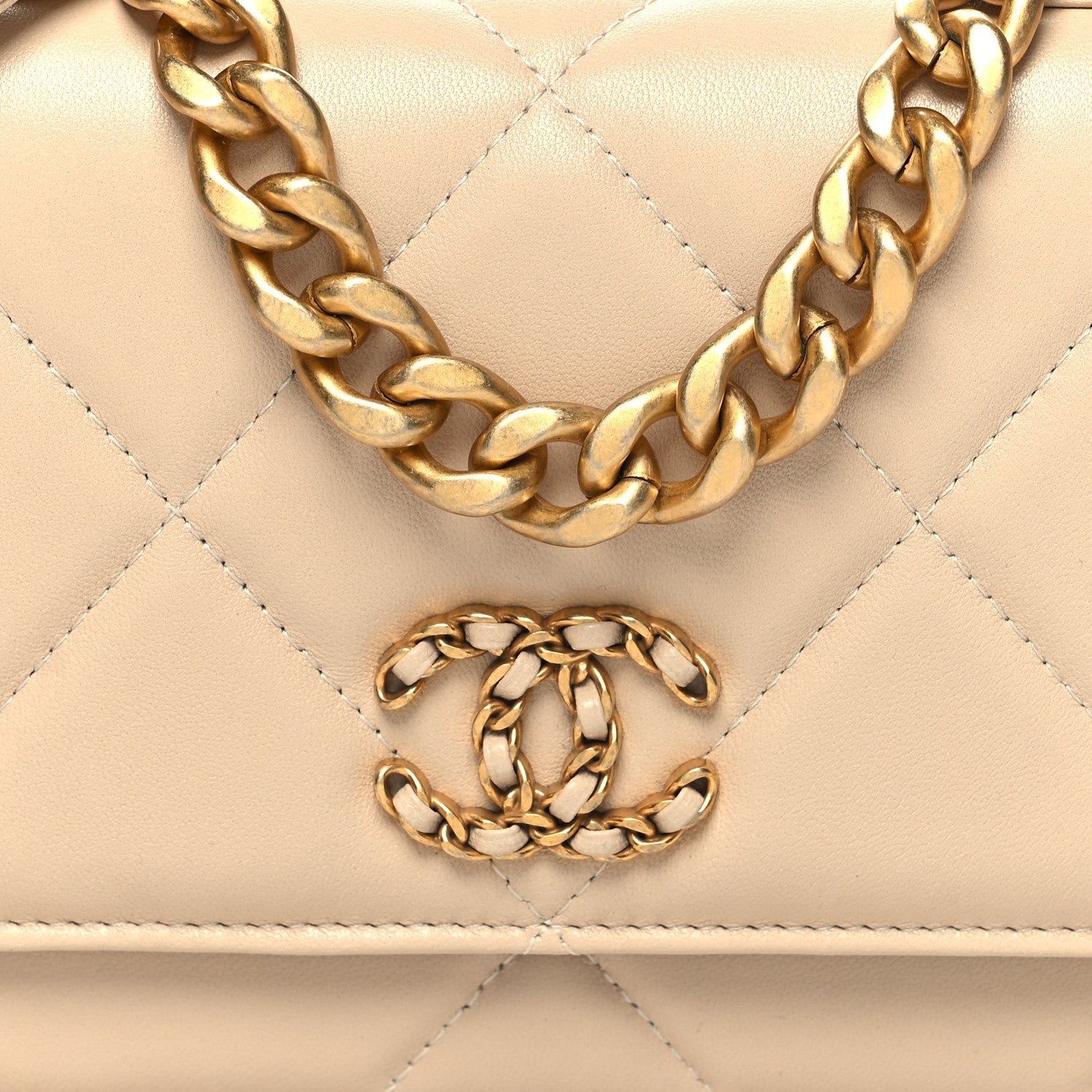 Chanel Lambskin Quilted Chanel 19 Wallet On Chain WOC Beige 9 of 12