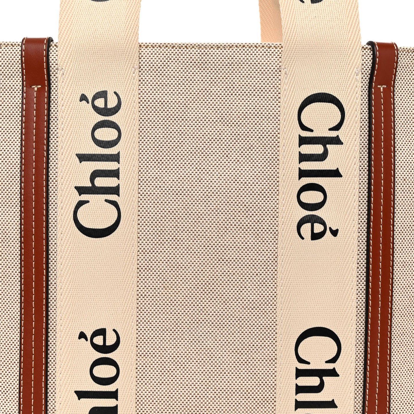Cotton Calfskin Medium Woody Ribbon Tote White Brown