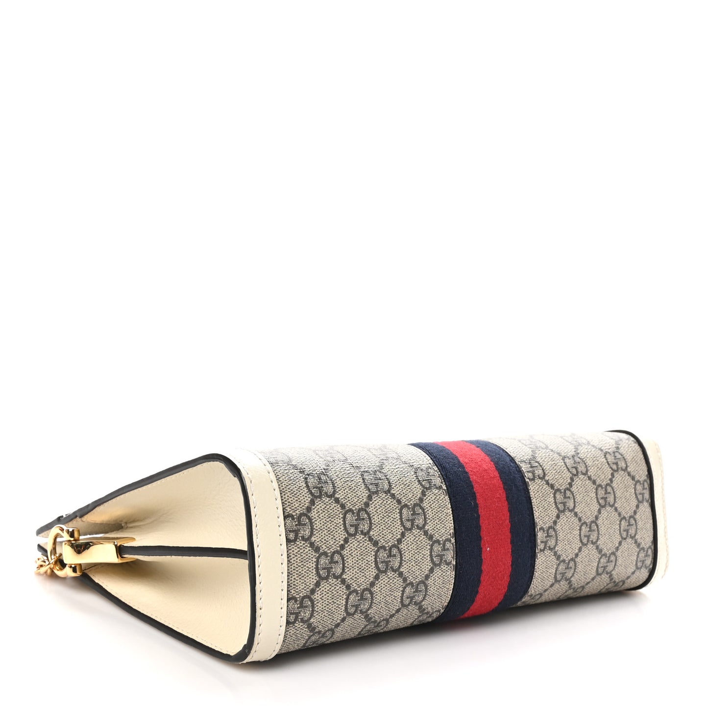 GG Supreme Monogram Textured Calfskin Web Small Ophidia Chain Shoulder Bag Beige Ebony Mystic White