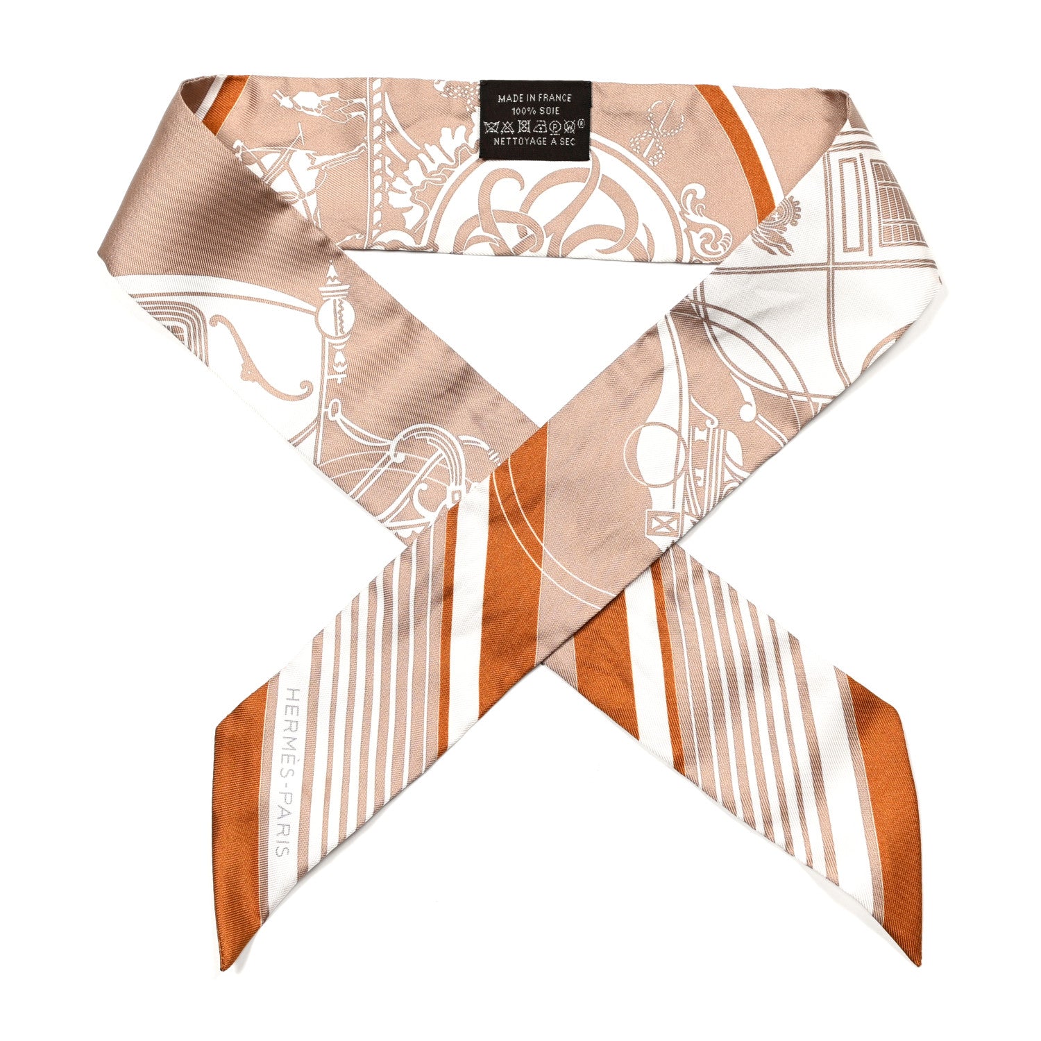 Hermes Silk Ex-Libris Twilly Beige White Caramel 1 of 4