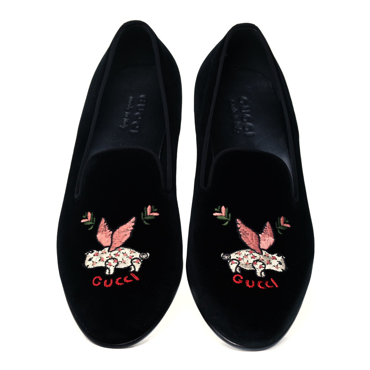 Gucci Velvet Embroidered Mens Loafers 8 Black 5 of 8