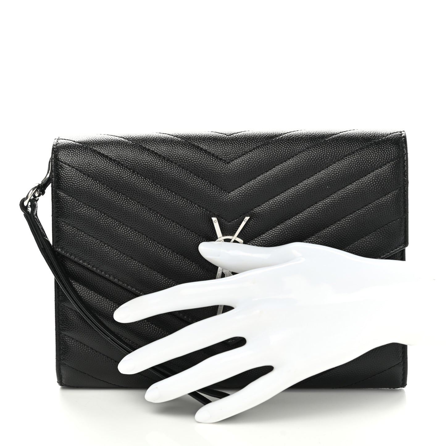 Grain De Poudre Matelasse Chevron Monogram Envelope Clutch Black