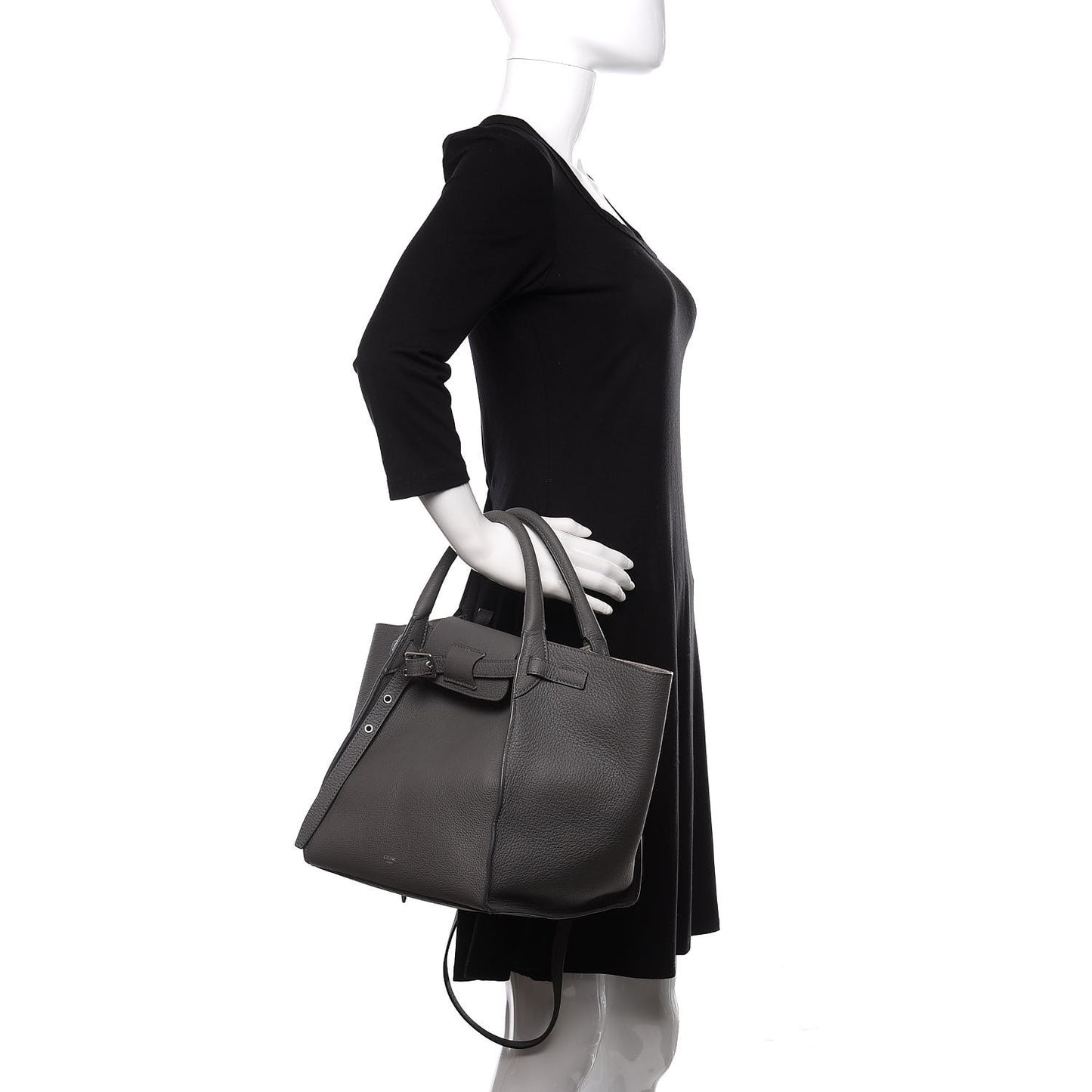 Supple Grained Calfskin Long Strap Small Big Bag Gray