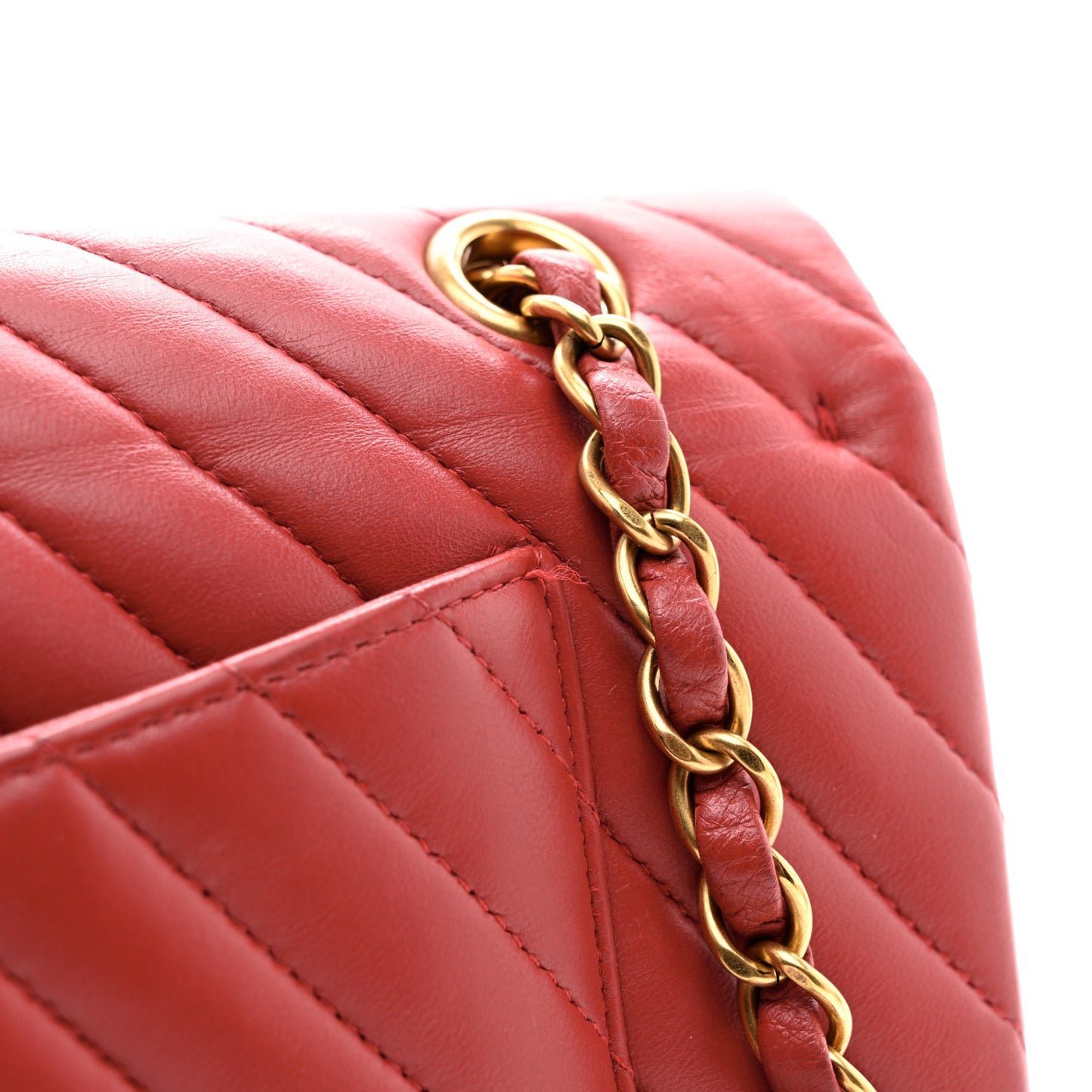 Lambskin Chevron Quilted Medium Double Flap Red