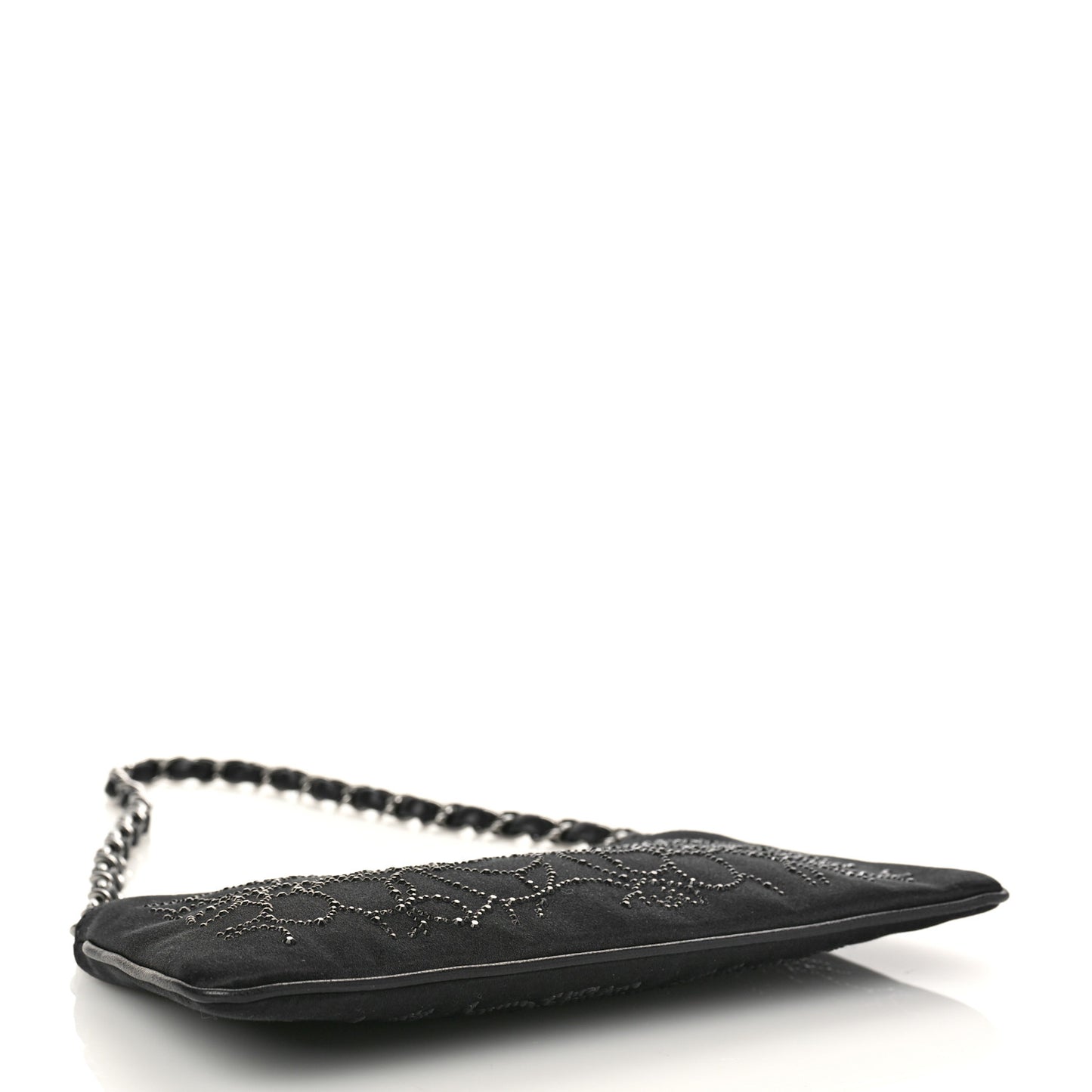 Satin Crystal Camellia Evening Bag Black