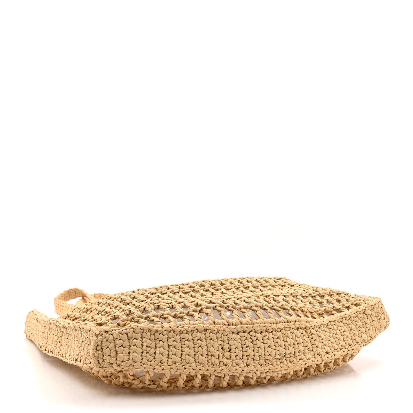 Yarn Raffia Effect Crochet Logo Embroidered Tote Bag Naturale