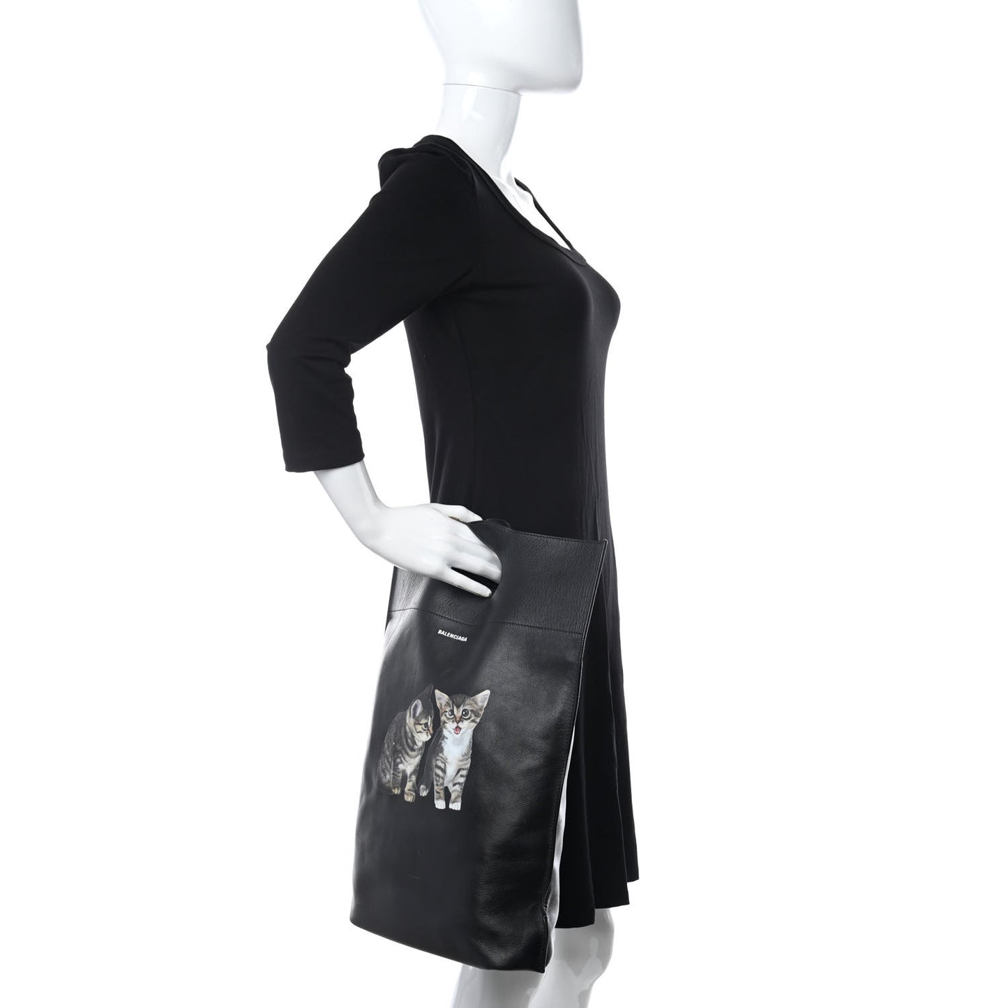 Calfskin Printed Kitten Plastic Bag Shopper S Black