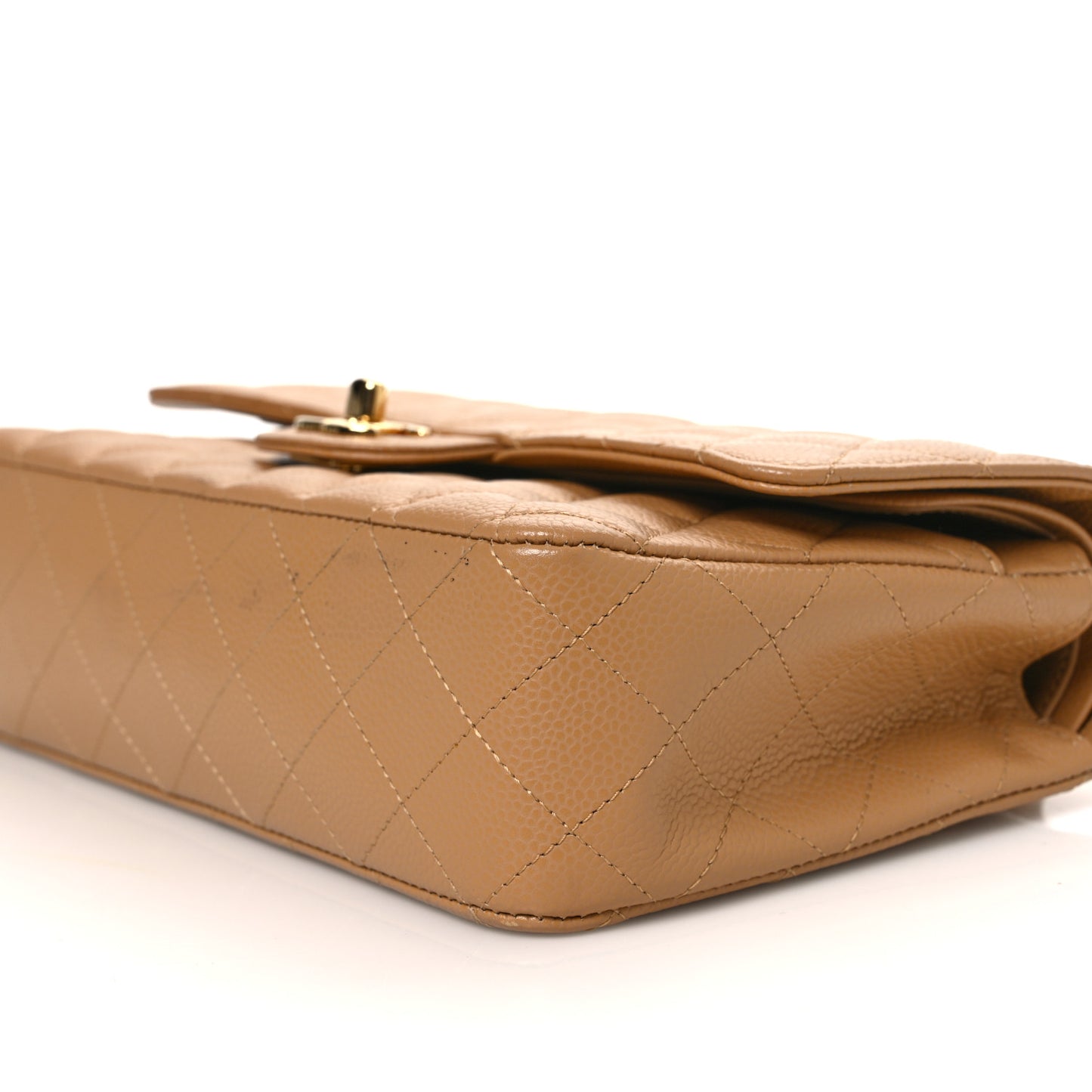 Caviar Quilted Medium Double Flap Beige