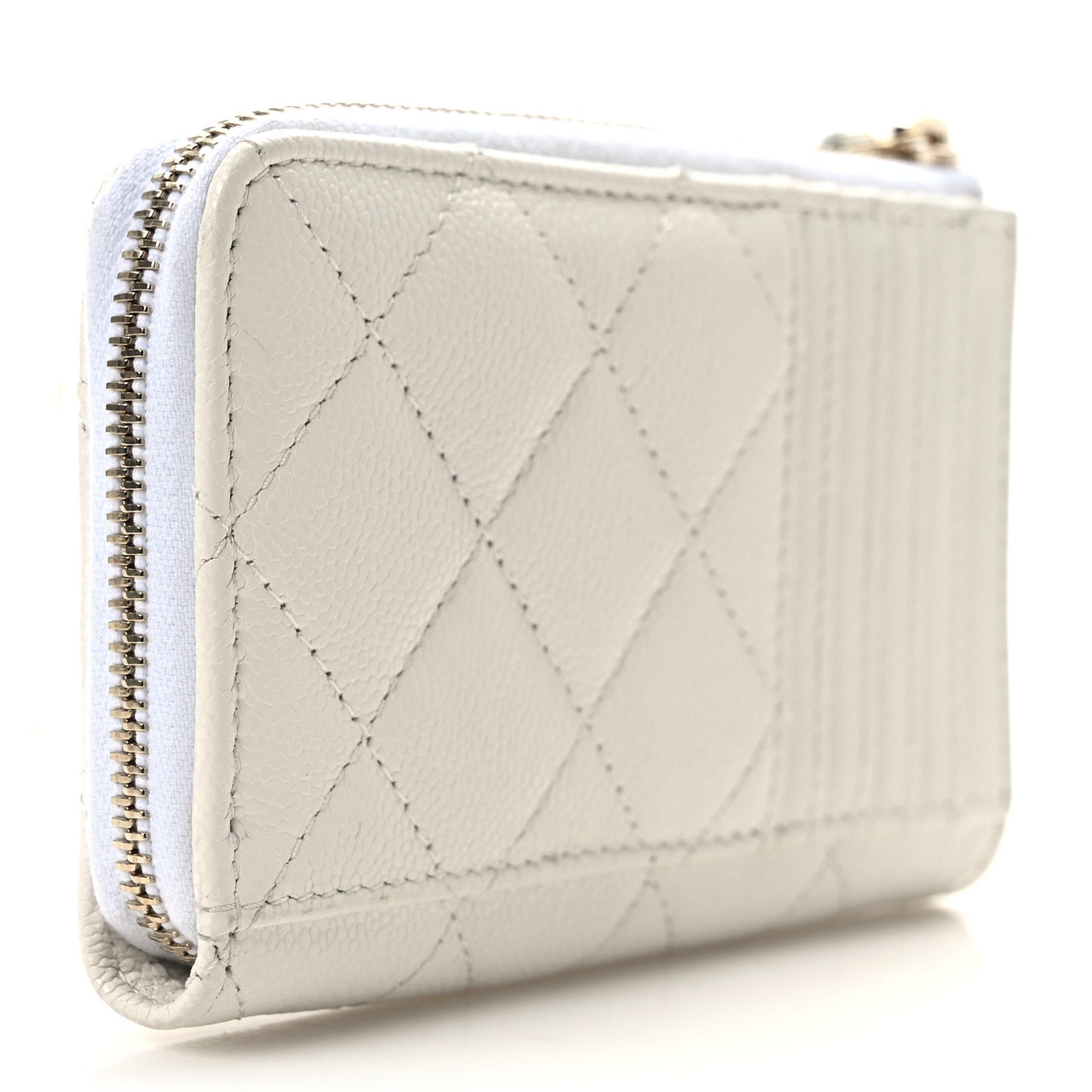 Caviar Quilted CC Zip Around Card Holder White