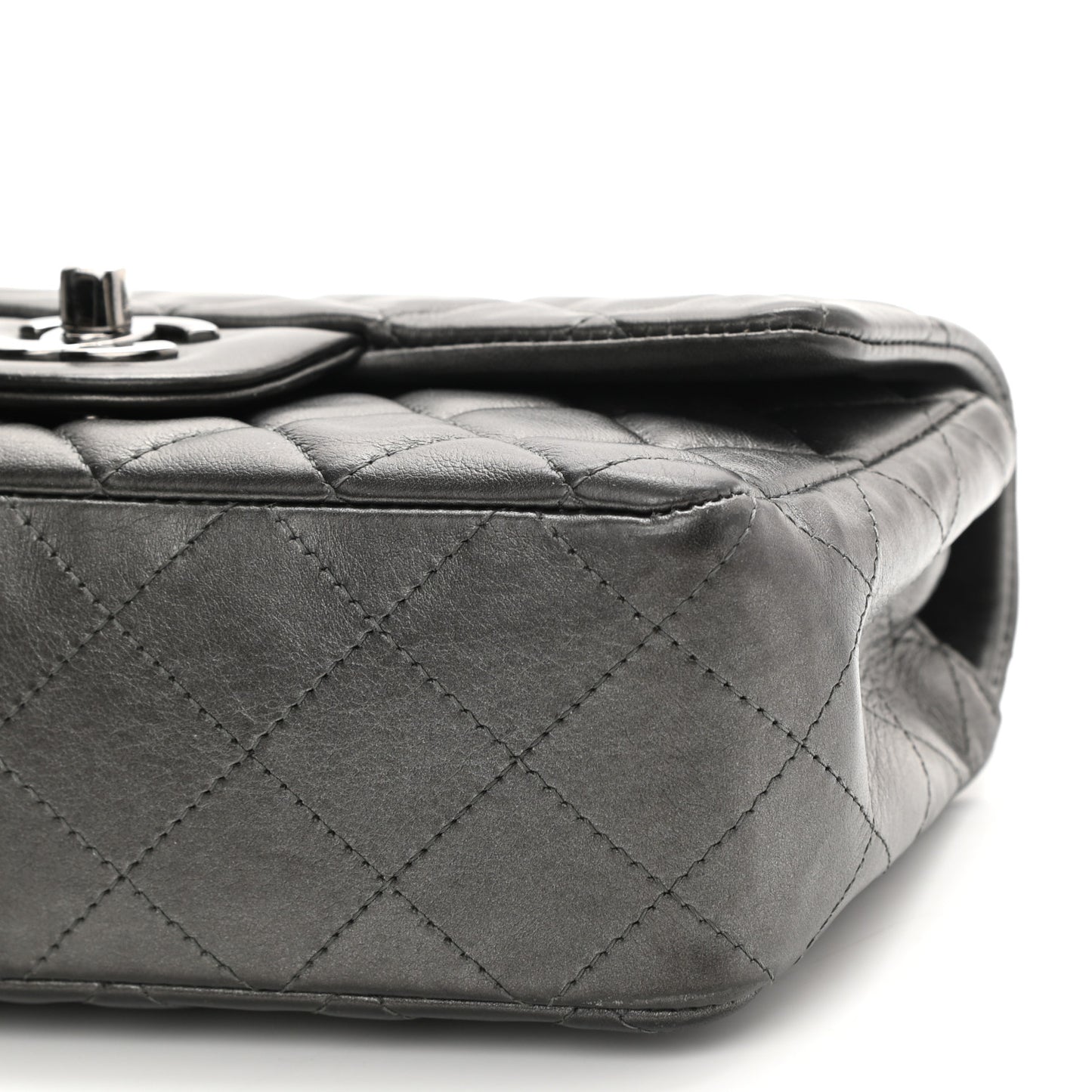 Iridescent Calfskin Quilted Mini Rectangular Flap Charcoal Grey