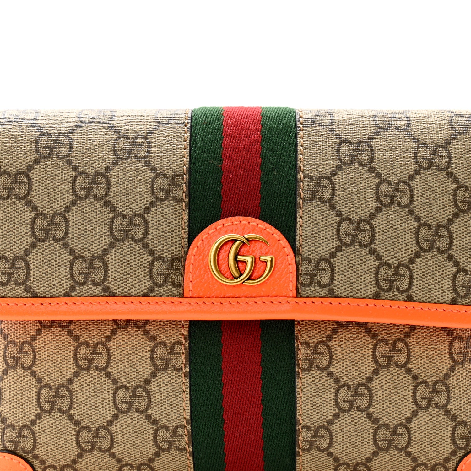 Gucci GG Supreme Monogram Web Small Ophidia Belt Bag Beige Ebony Orange Fluo 7 of 9