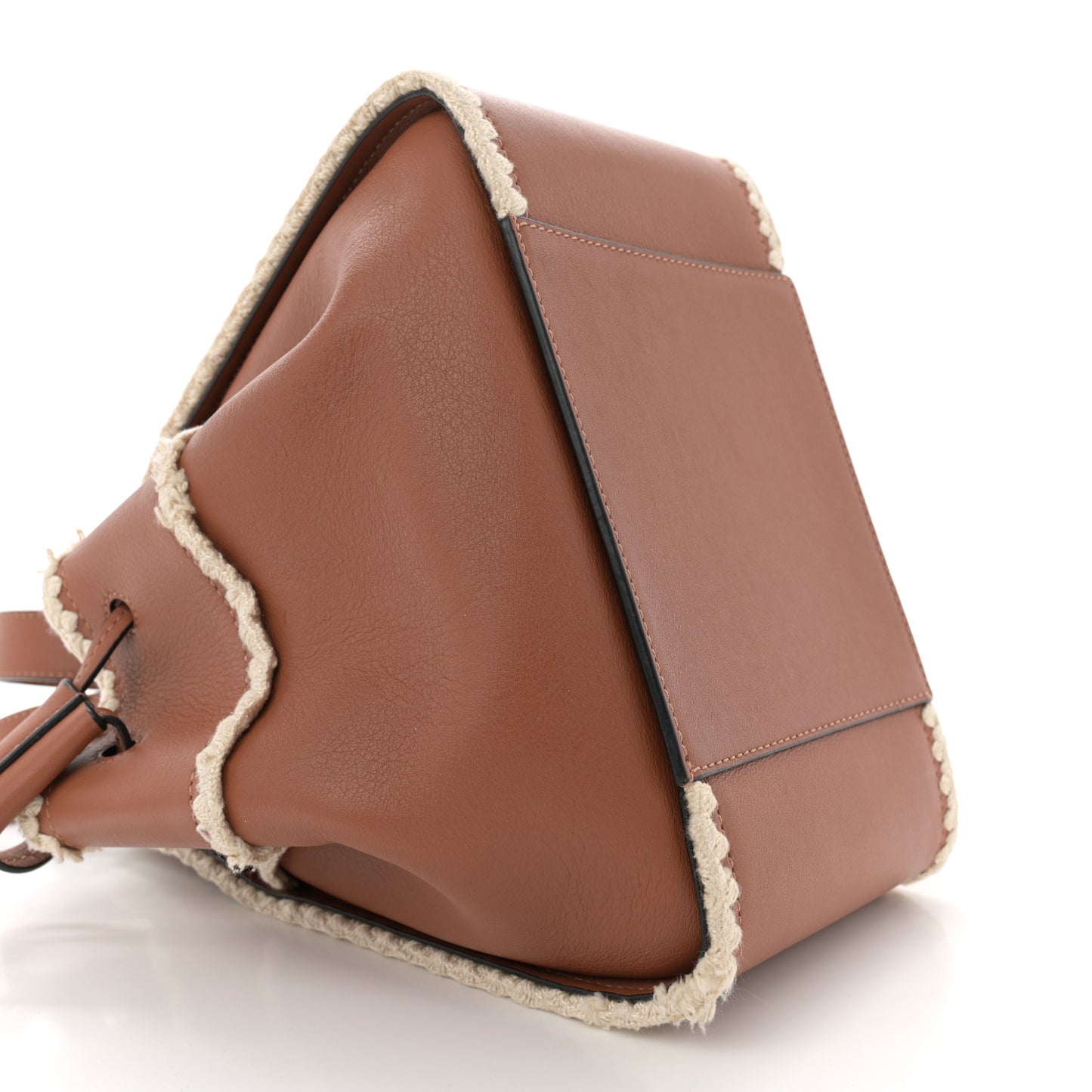 Calfskin Small Crochet Trim Hammock Shoulder Bag Tan