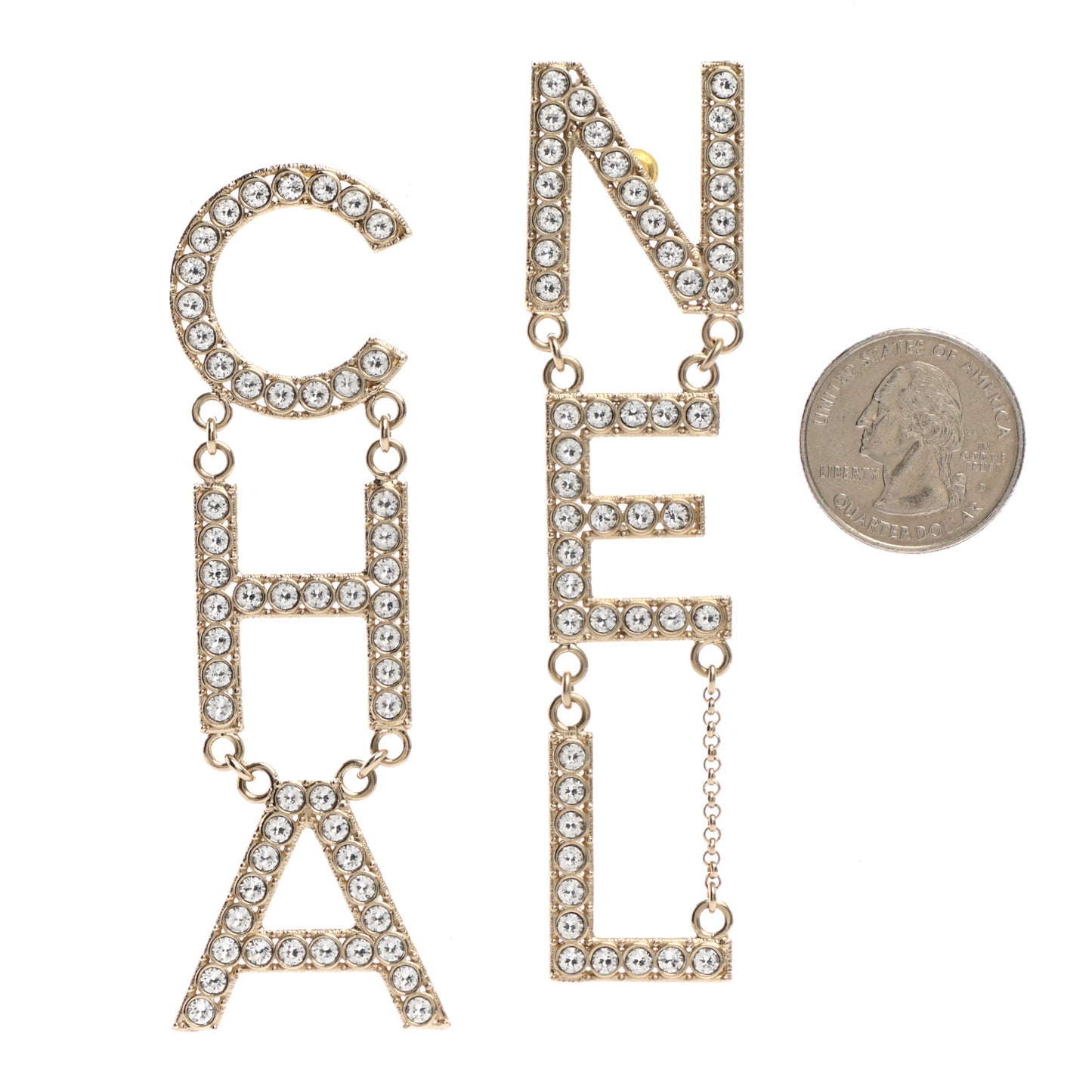 Crystal Cha-Nel Logo Drop Earrings Gold
