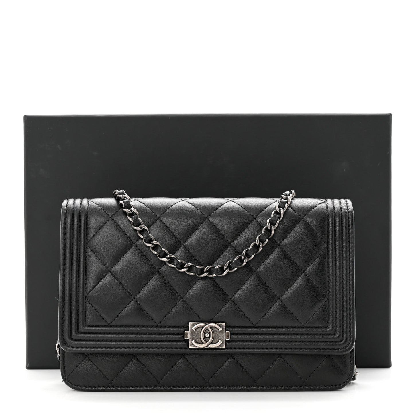 Lambskin Quilted Boy Wallet On Chain WOC Black