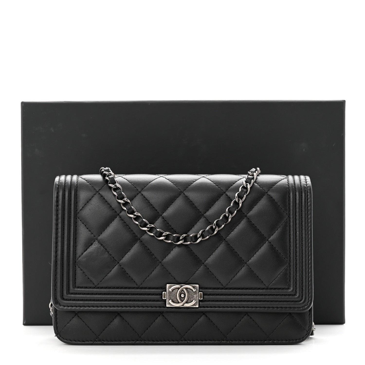 Chanel Lambskin Quilted Boy Wallet On Chain WOC Black 12 of 12
