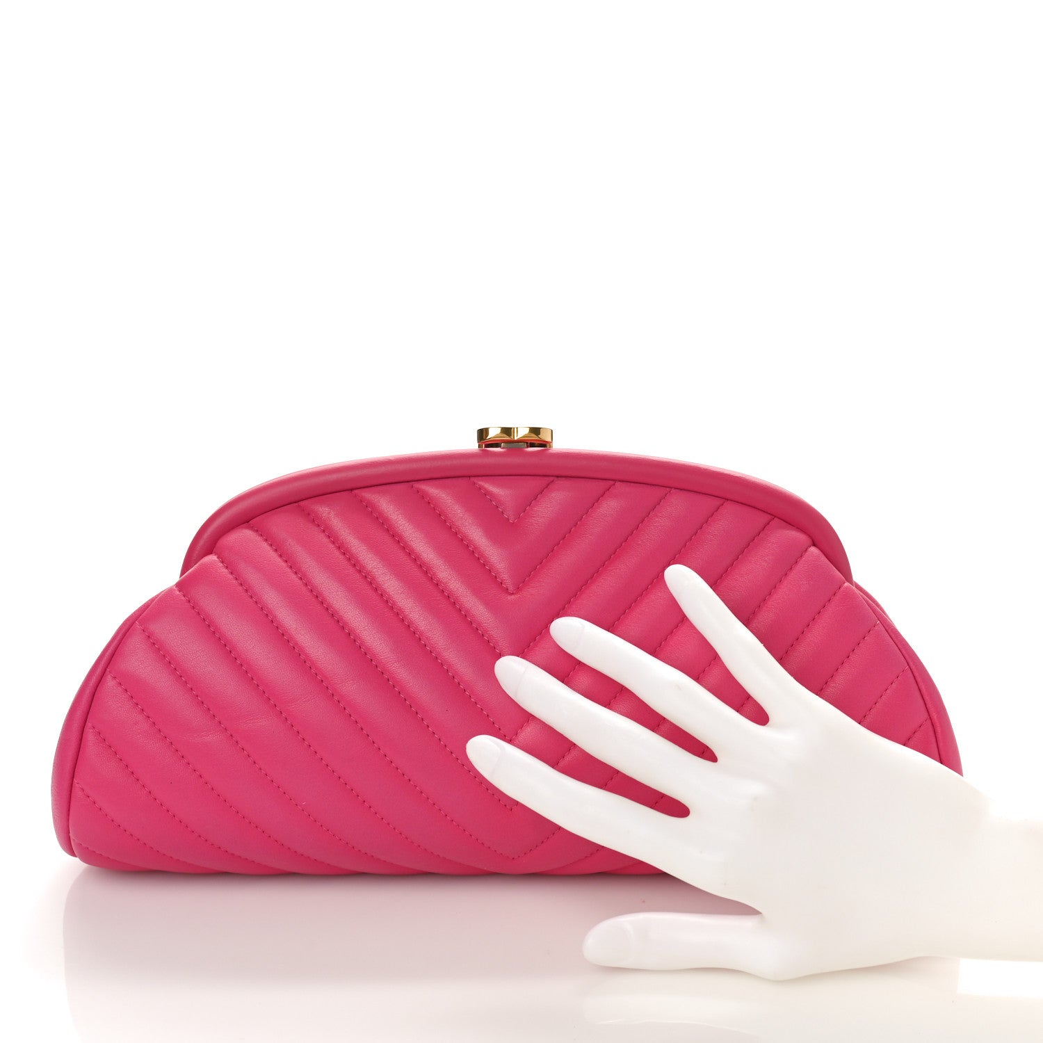 Chanel Lambskin Chevron Quilted Timeless Clutch Dark Pink 2 of 10