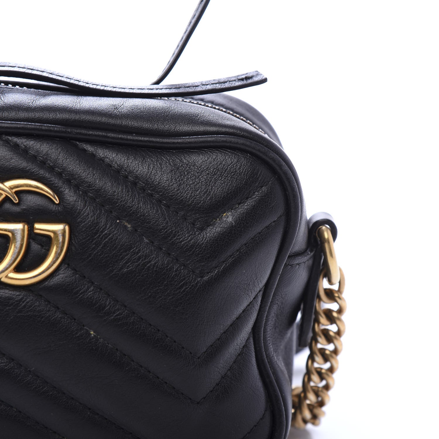 Gucci Calfskin Matelasse Mini GG Marmont Chain Shoulder Bag Black 11 of 12