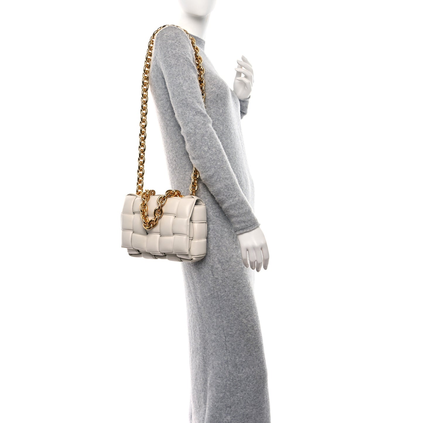 Lambskin Maxi Intreccio Padded Chain Cassette Crossbody Bag White