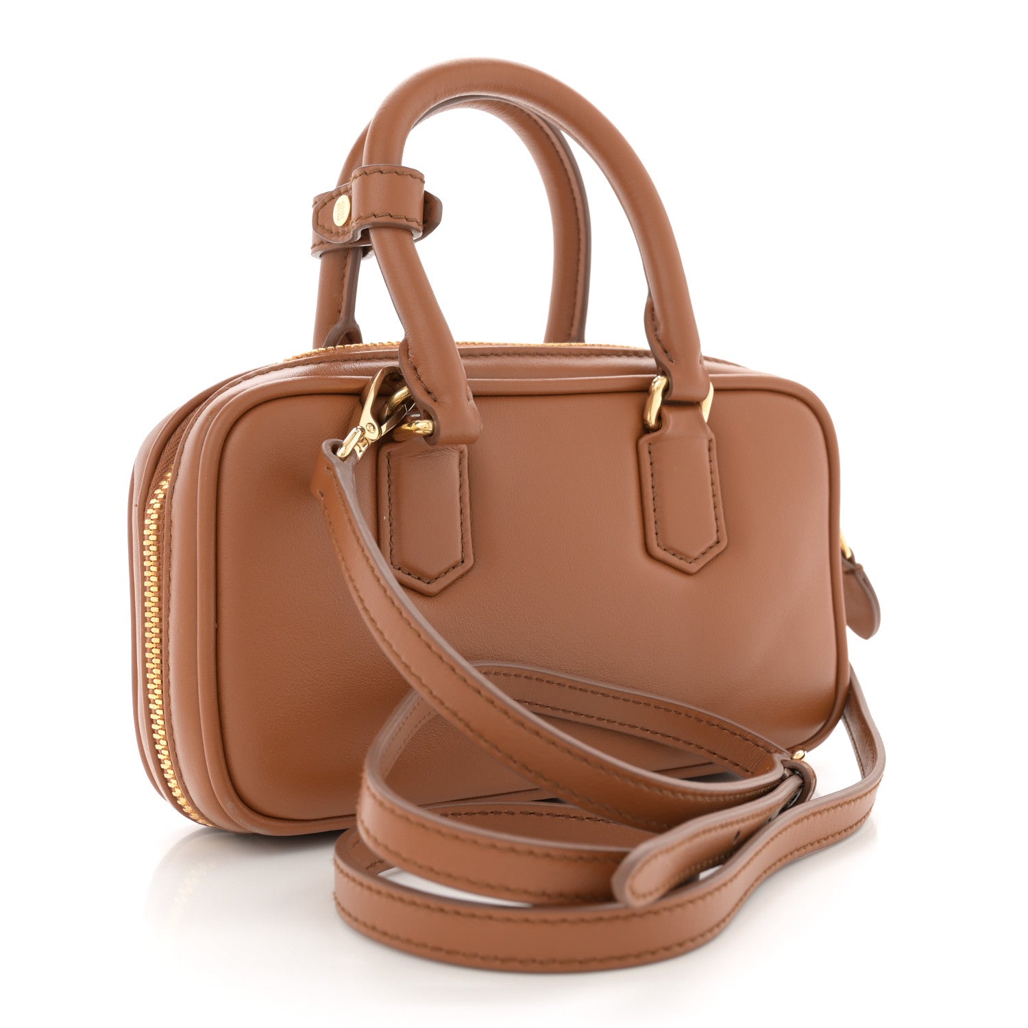 Miu Miu Calfskin Mini Arcadie Top Handle Bag Cognac 3 of 11