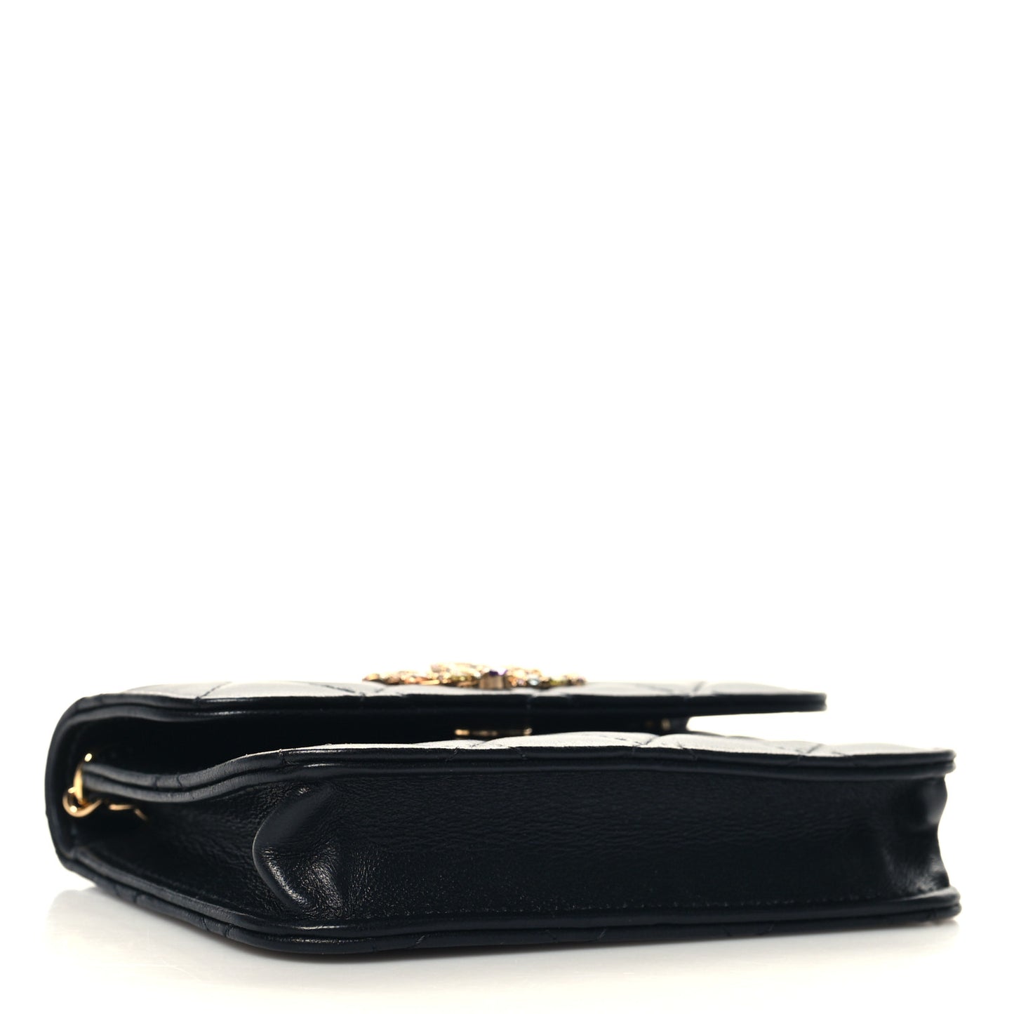 Lambskin Quilted Zirconium Clutch With Chain Black