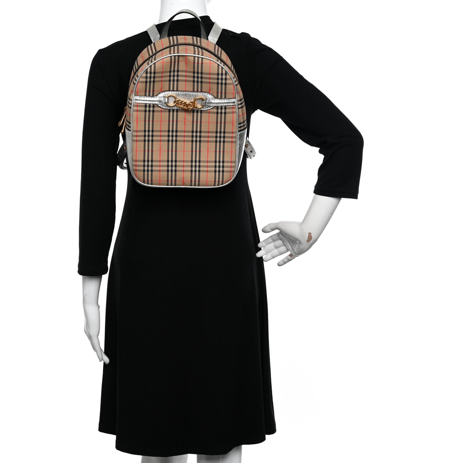 Burberry Smooth Calfskin 1983 Knight Check Link Backpack Silver 2 of 14