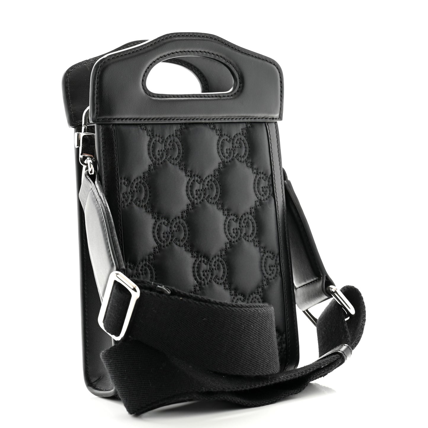 Nylon Calfskin Enamel GG Matelasse Mini Top Slip Handle Crossbody Bag Black